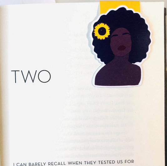 Black Woman Sunflower Magnetic Bookmark